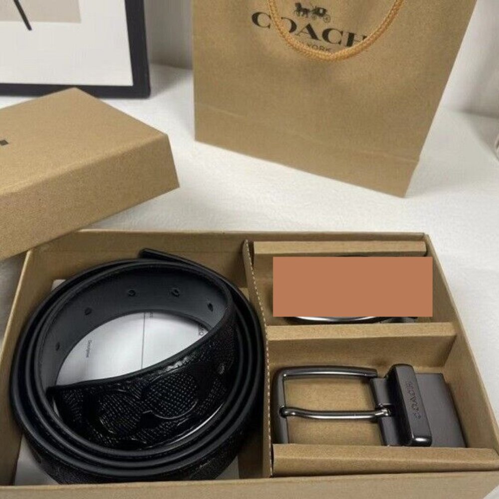 NWT Coach MEN'S Signature Black Men's Belt Adjustable 120cm Comes With Box